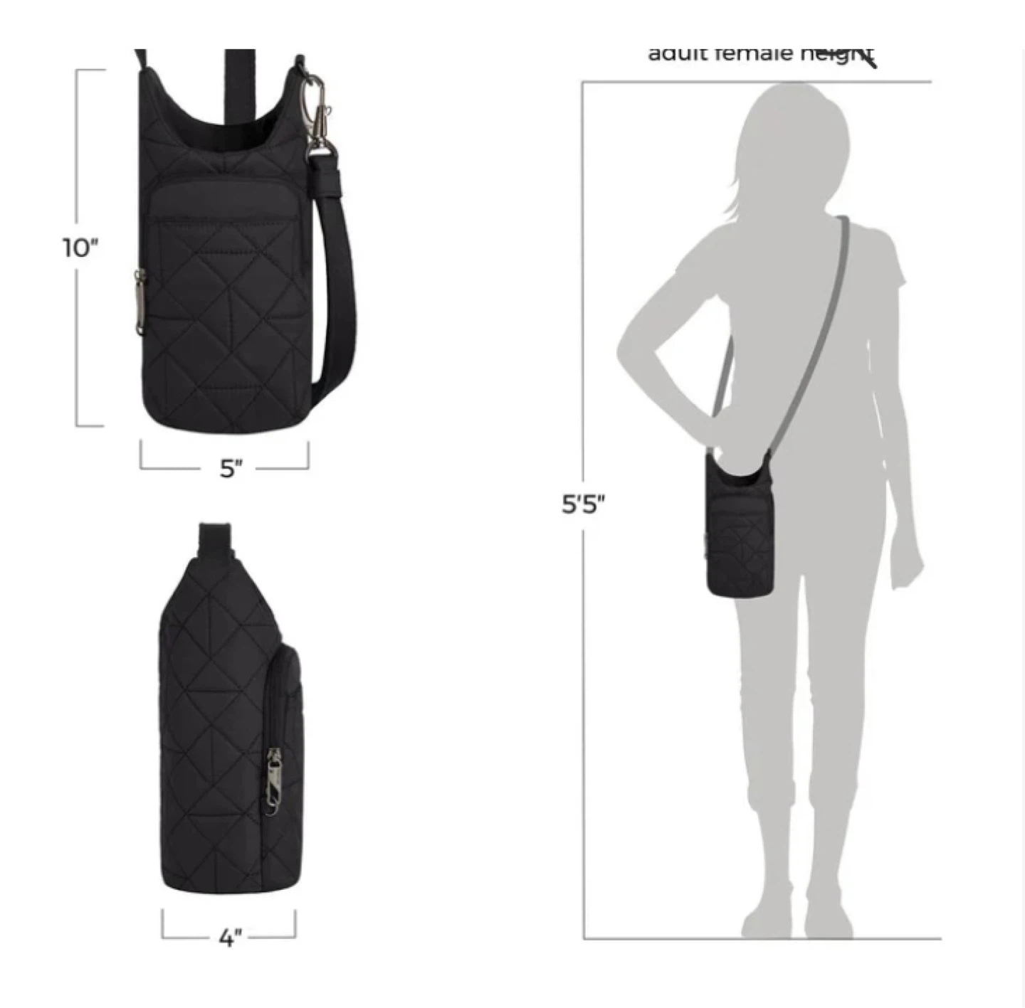 Travelon Black Quilted Water Bottle Sling Bag - photo 2