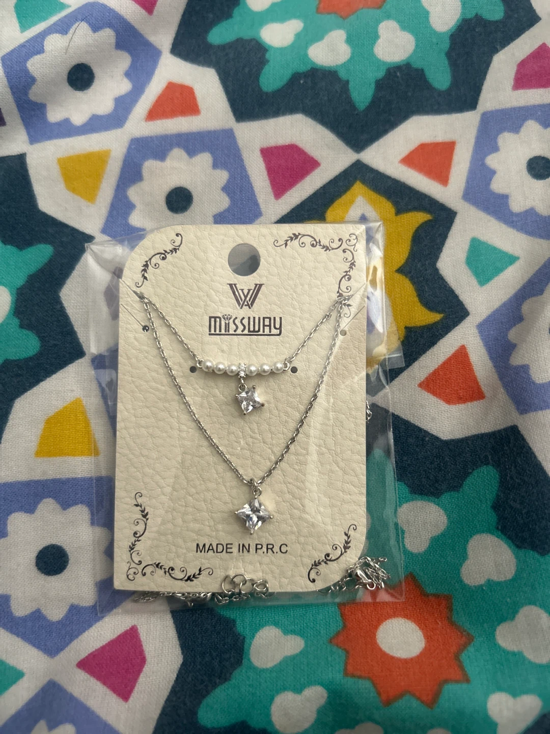 Missway Silver Layered Necklace with Pearl and Star Pendant