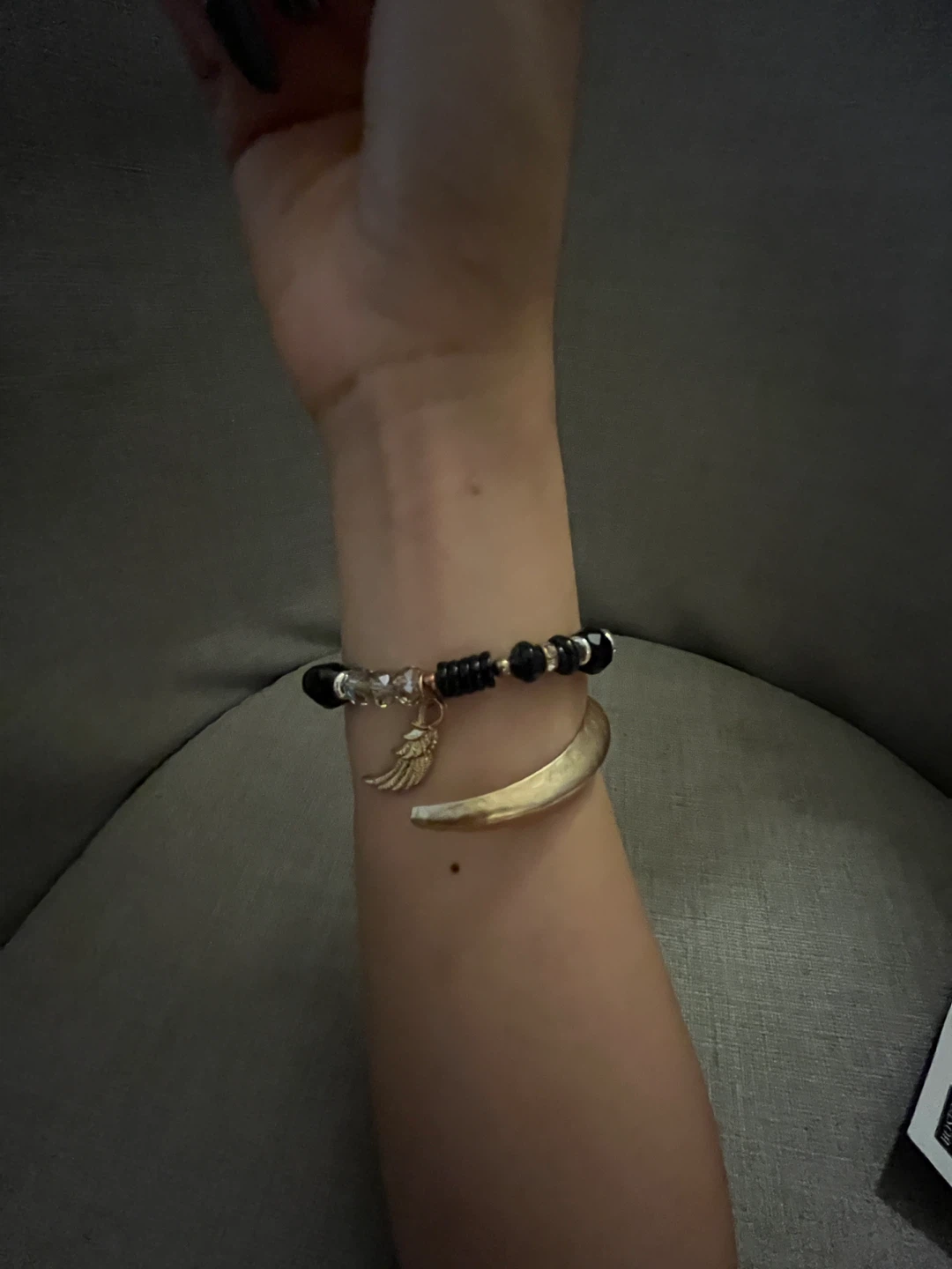 Gold-tone Cuff Bracelet and Beaded Bracelet with Wing Charm - photo 2