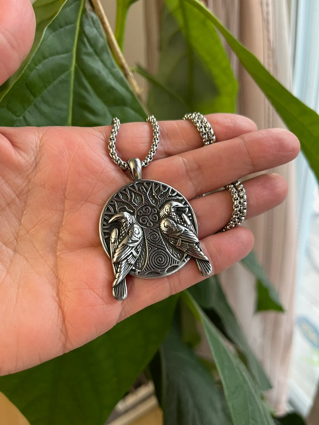 Norse Raven Pendant Necklace. Stainless steel