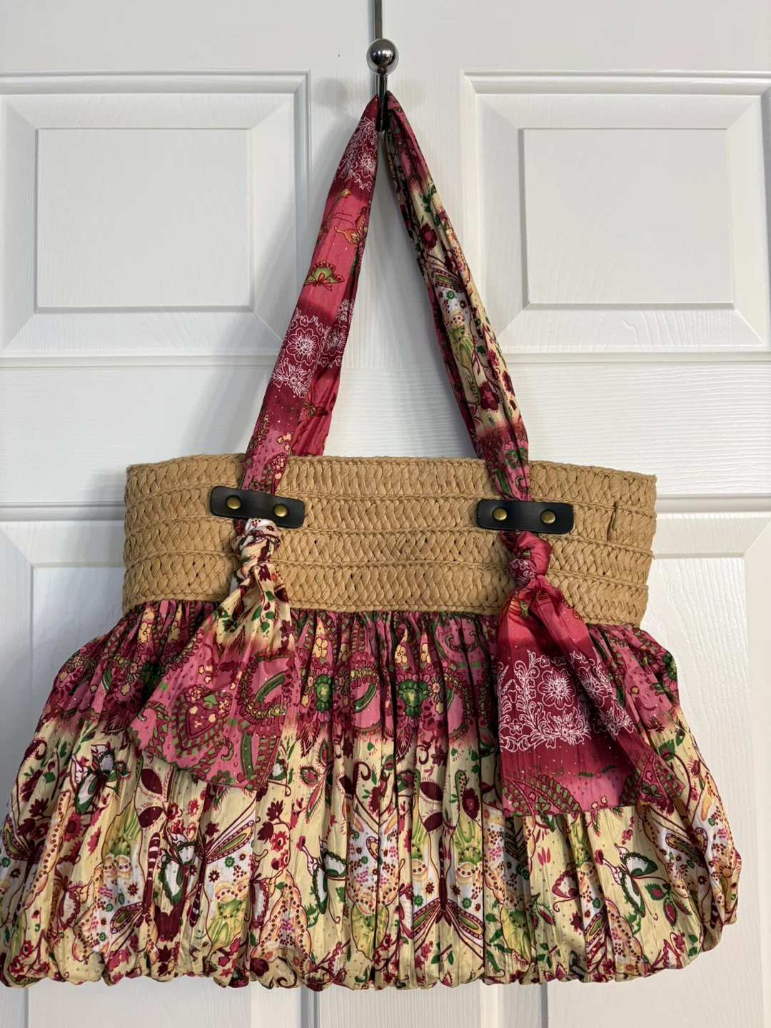Denver Hayes Straw and Floral Tote Bag