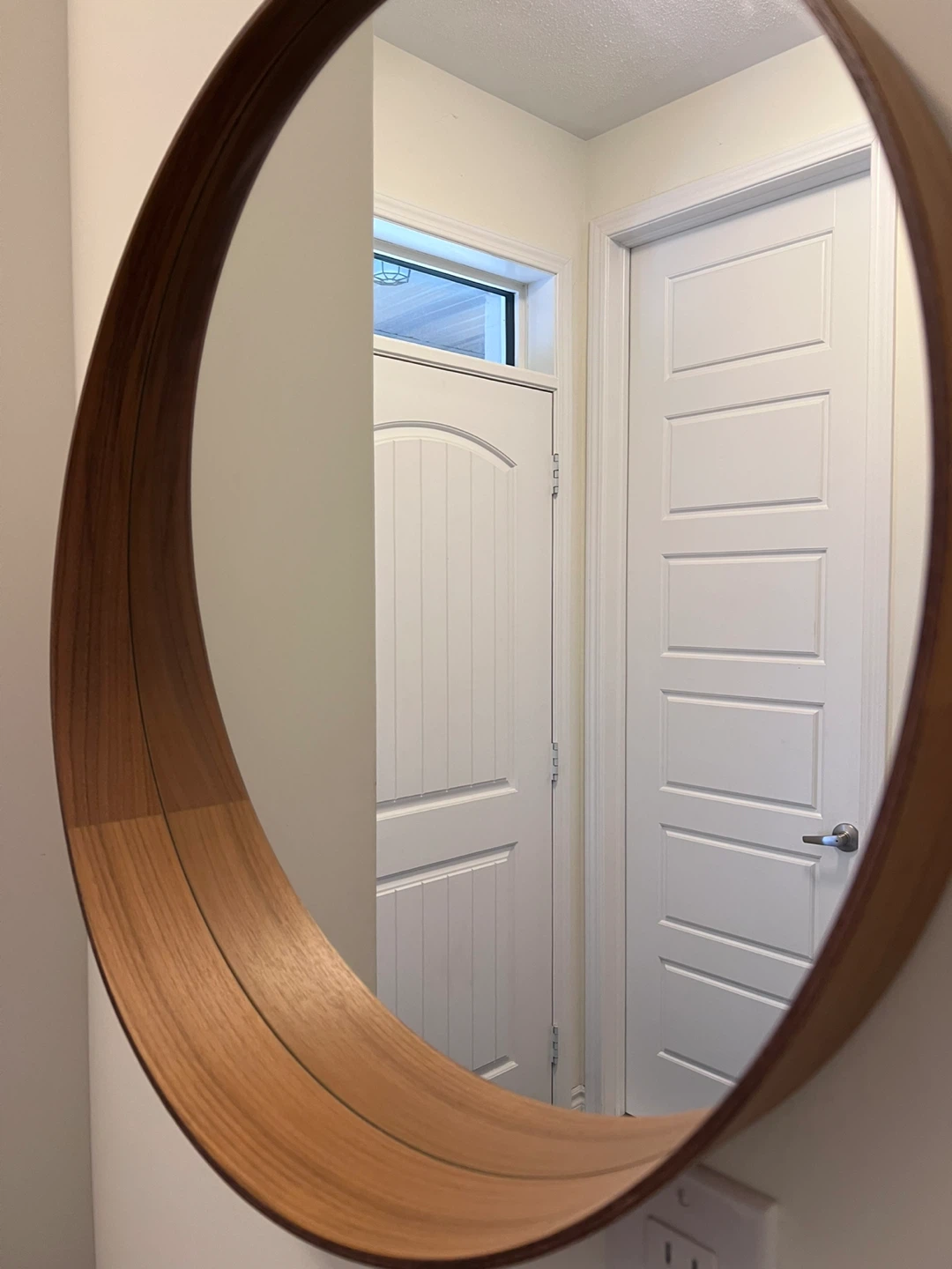 Round Wood Framed Wall Mirror - photo 2