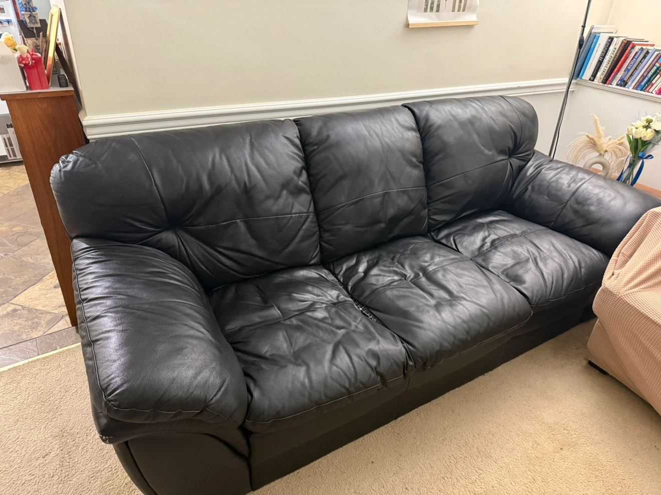 3-Seater Leather Sofa with Free Slipcover