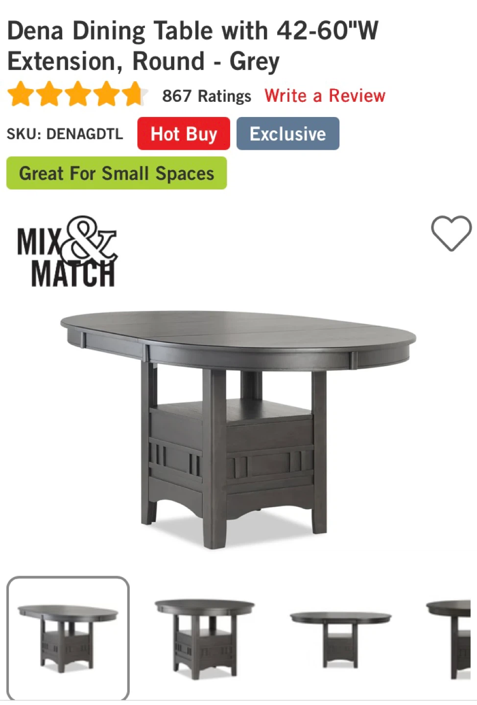 Dena Dining Table with Extension - Grey