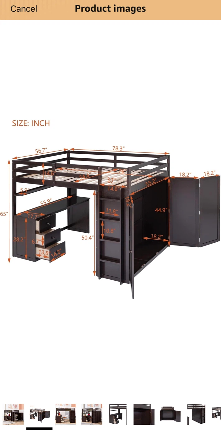 Loft bed with desk and closet -Full size