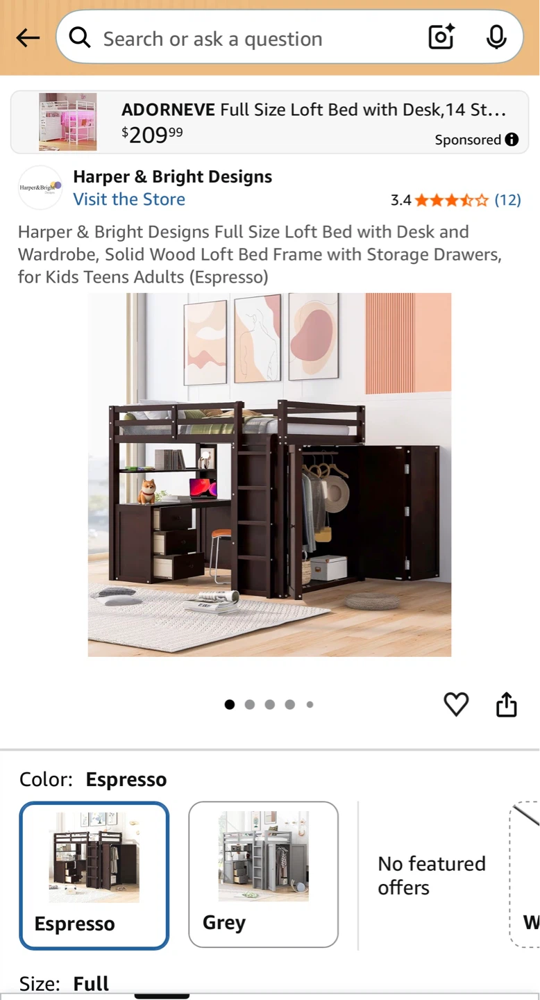 Loft bed with desk and closet -Full size - photo 2