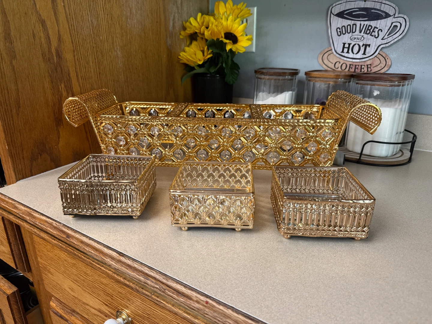 Gold Crystal Decorative Tray Set