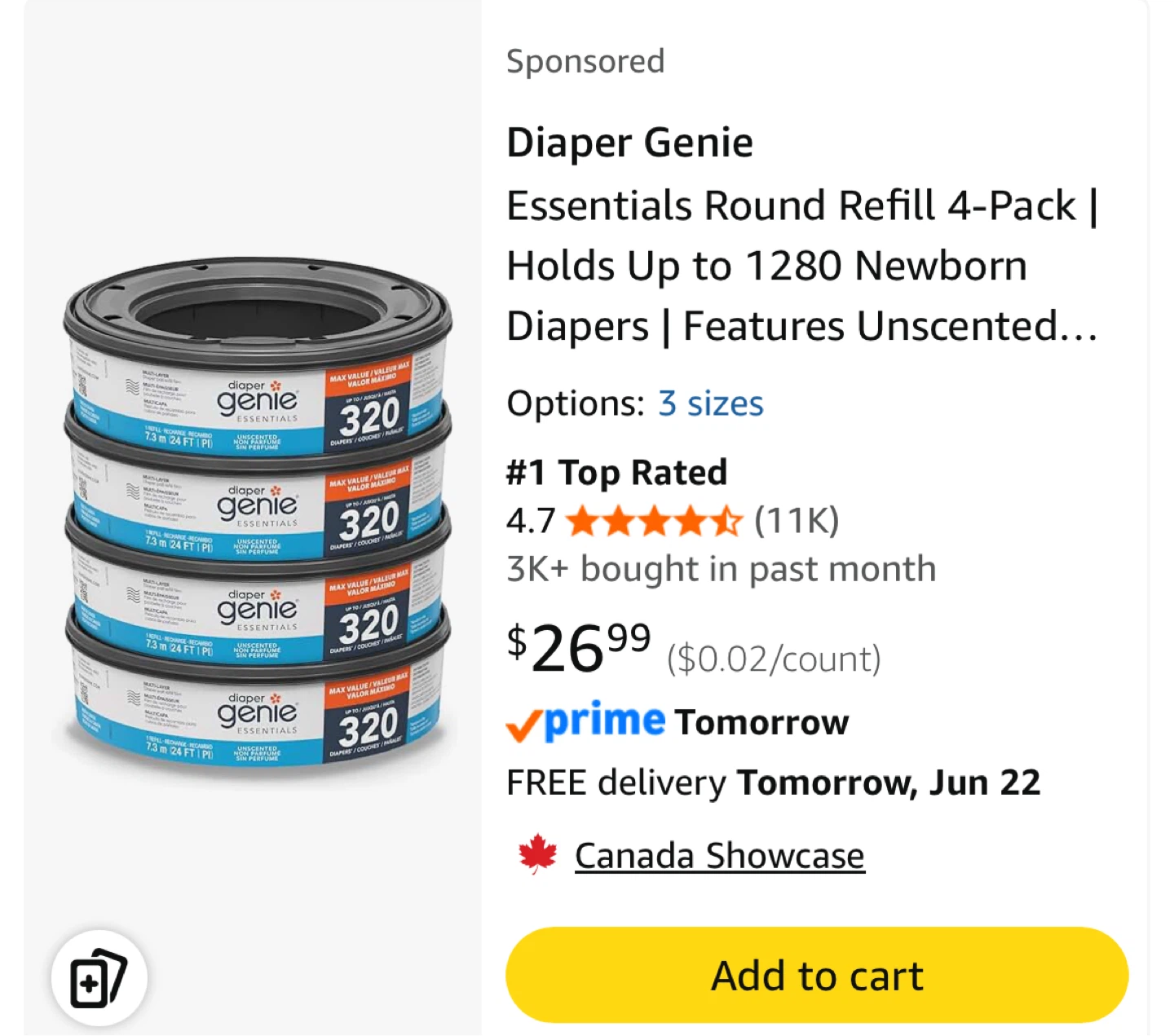 Diaper Genie Essentials Round Refill 4-Pack