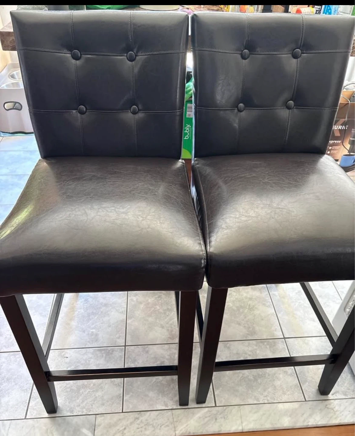 4 Black Leather Bar Stools - photo 3