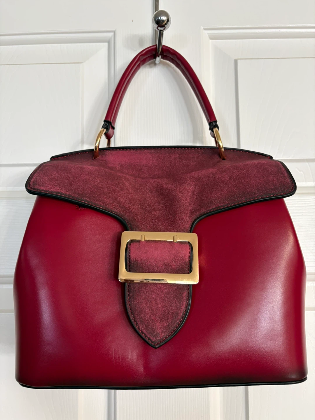 Cherry Red Espe Handbag with Gold Buckle