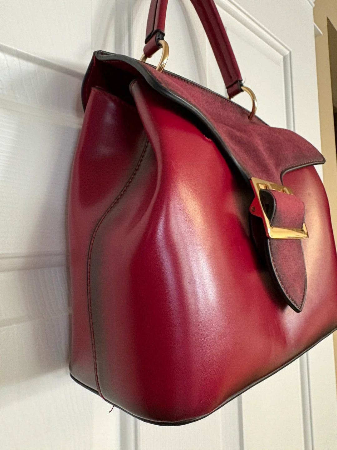Cherry Red Espe Handbag with Gold Buckle - photo 2