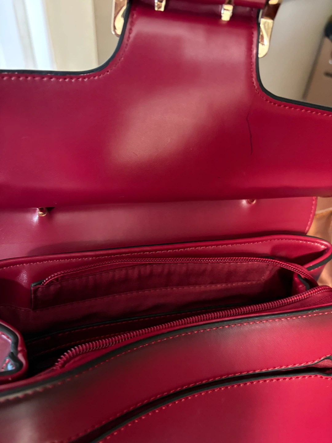 Cherry Red Espe Handbag with Gold Buckle - photo 5