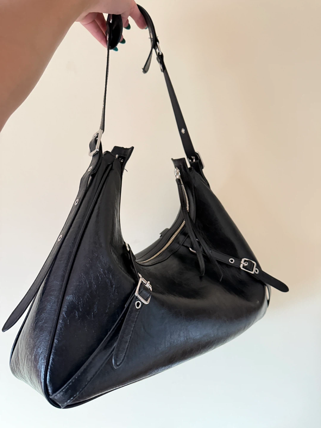Black Faux Leather Shoulder Bag - photo 2
