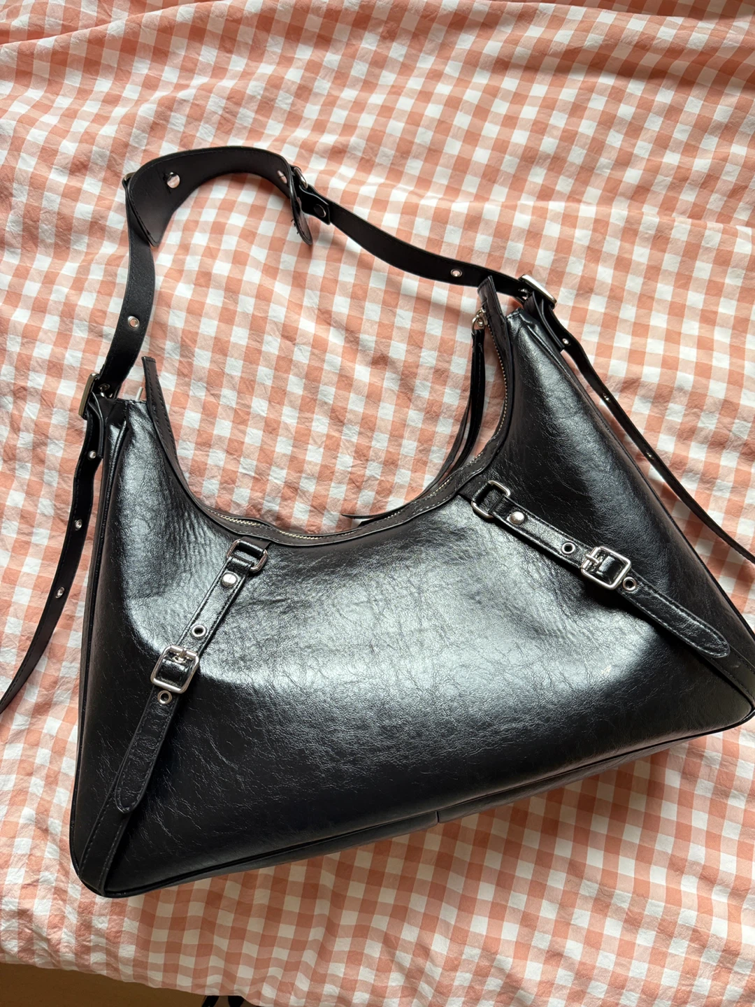 Black Faux Leather Shoulder Bag