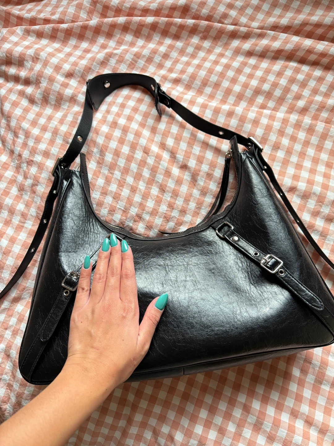 Black Faux Leather Shoulder Bag - photo 4