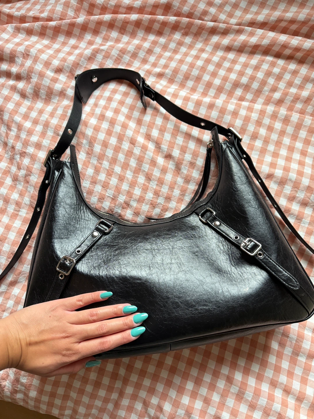 Black Faux Leather Shoulder Bag - photo 3