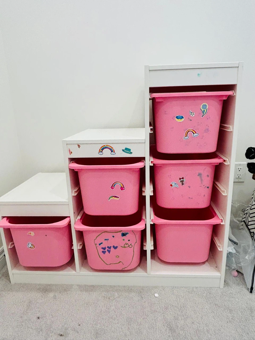 Kids Toy Storage Organizer with Pink Bins