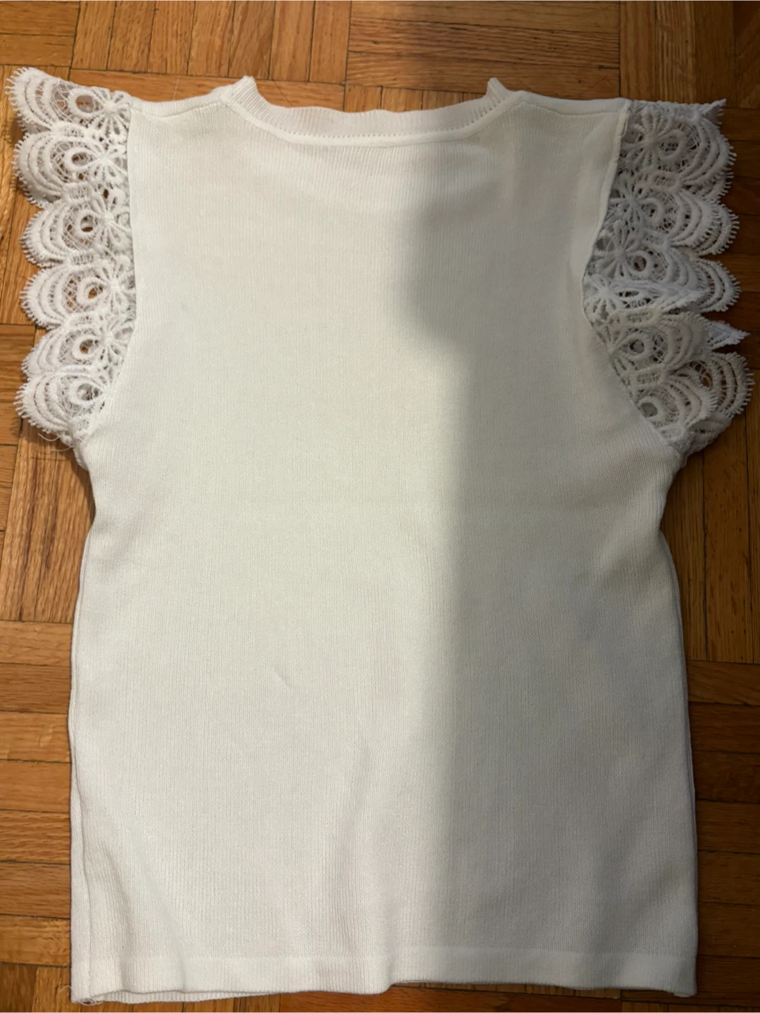White Knit Top with Lace Sleeves