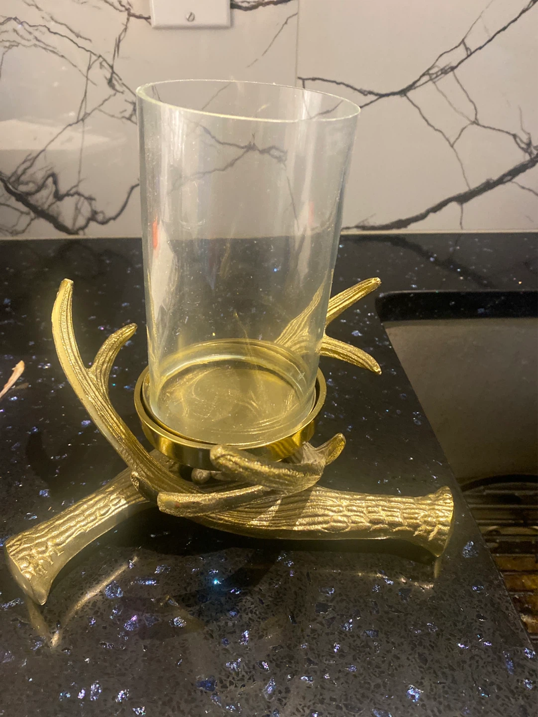 Gold Antler Hurricane Candle Holder