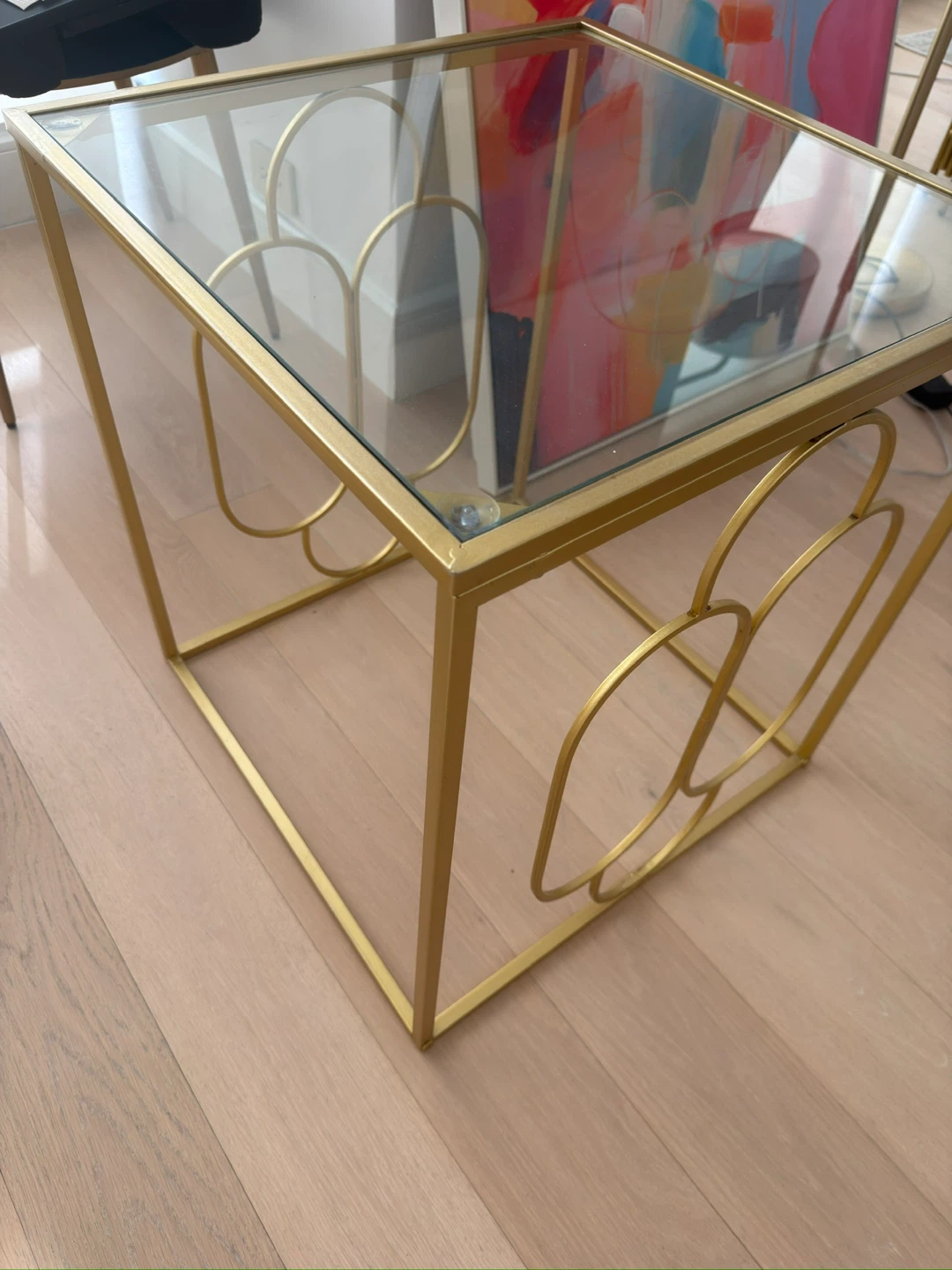 Gold Metal and Glass Side Table