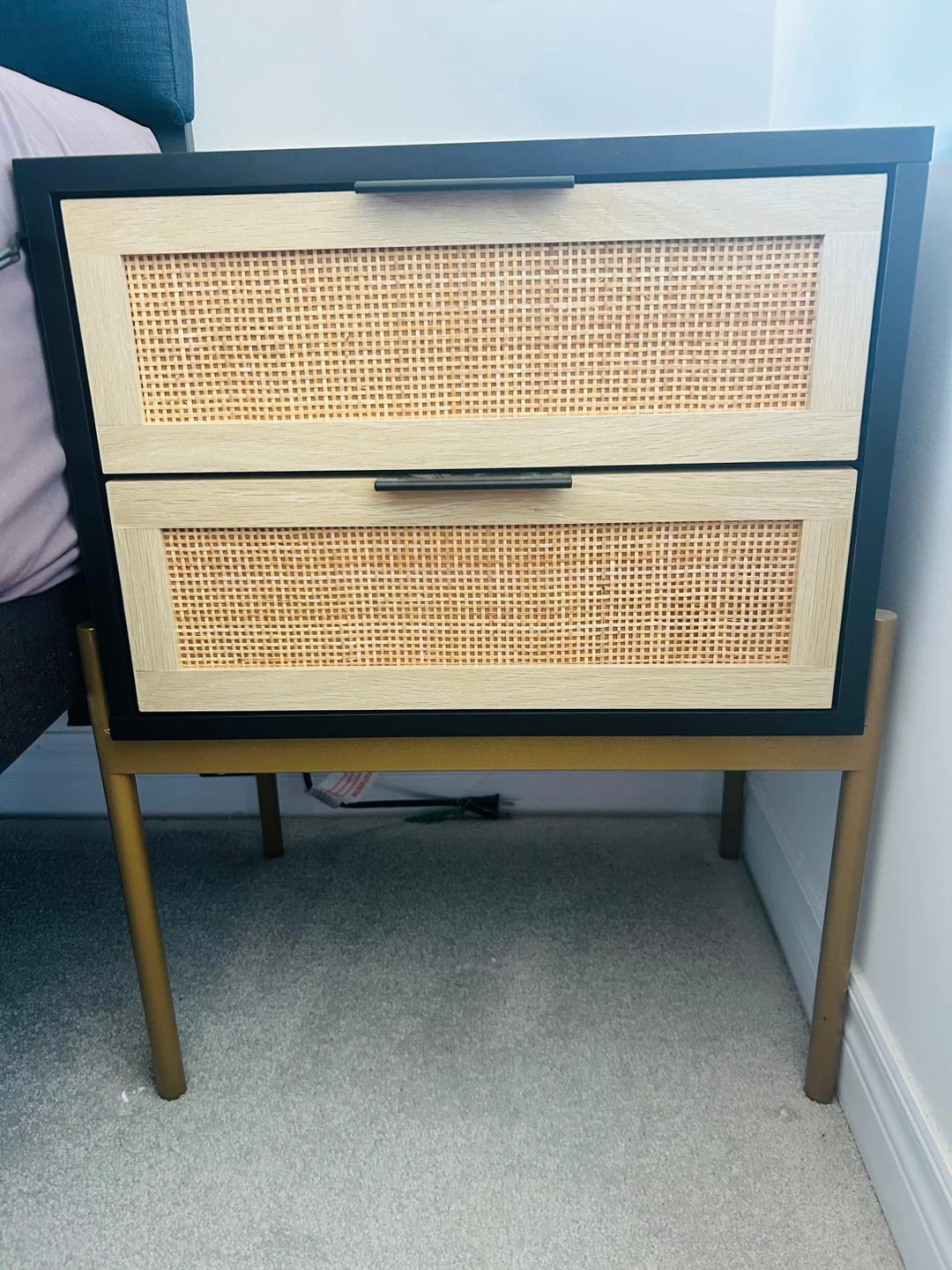 Modern Rattan Nightstand – 2 Drawer Bedside Table – Like New - photo 3