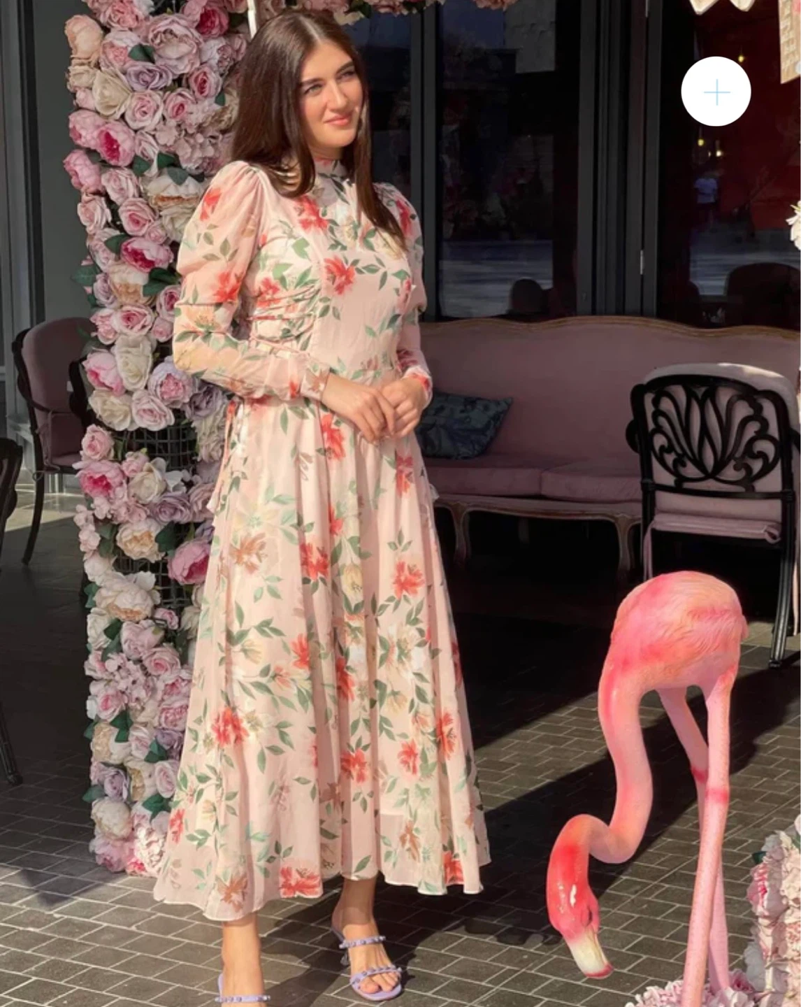 Peach Floral Maxi Dress with Long Sleeves