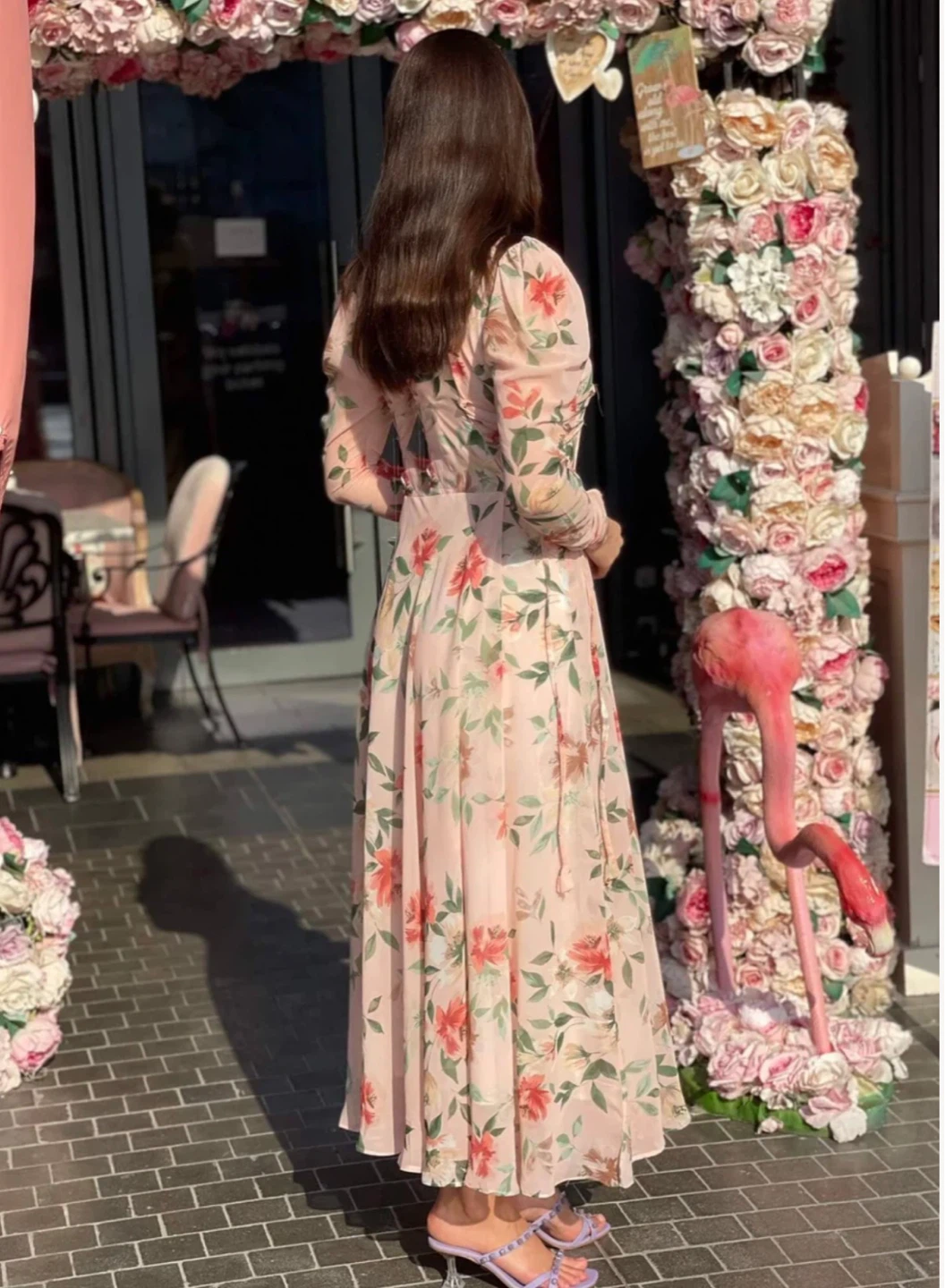 Peach Floral Maxi Dress with Long Sleeves - photo 2