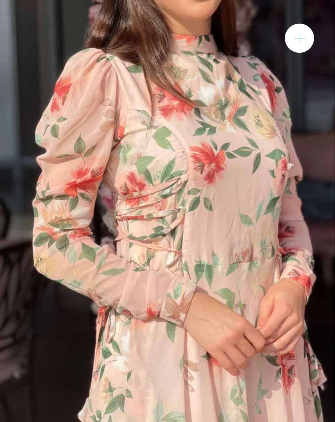 Peach Floral Maxi Dress with Long Sleeves - photo 4
