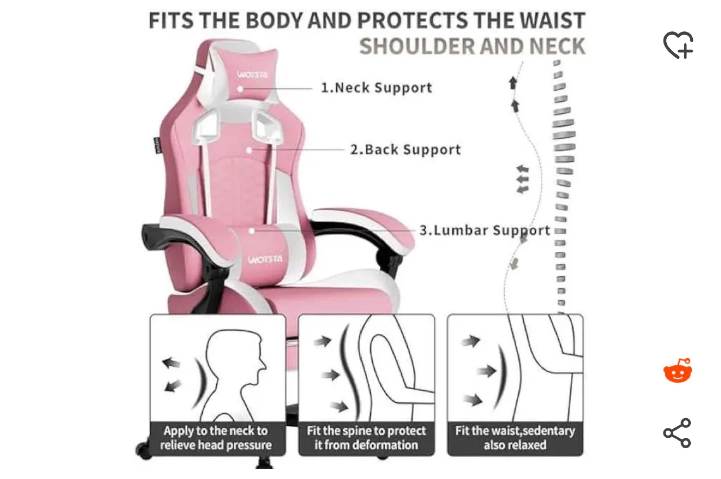WOISTA Pink Gaming Chair with Footrest - photo 2