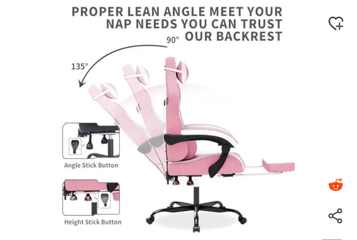 WOISTA Pink Gaming Chair with Footrest - photo 4