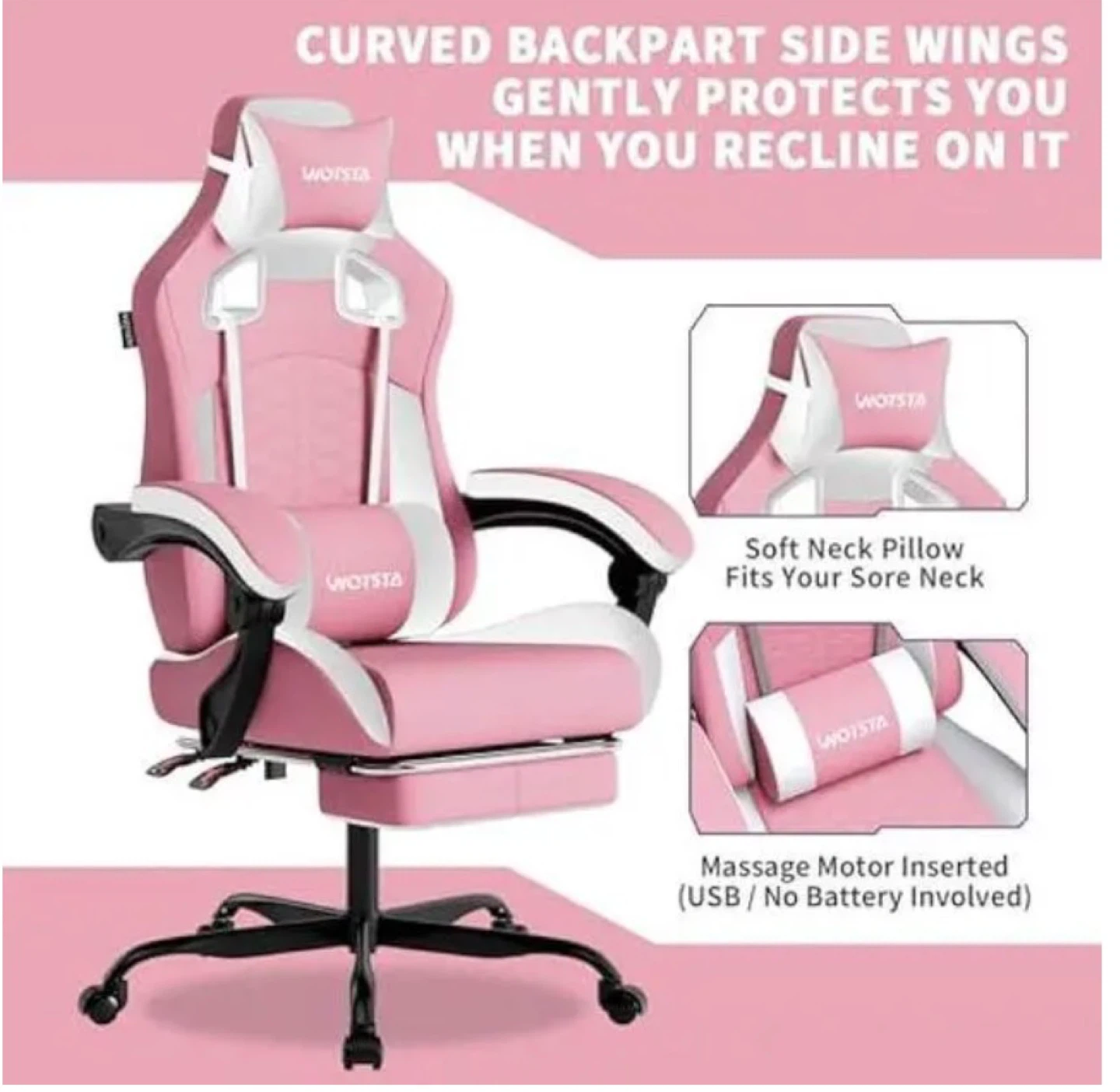 WOISTA Pink Gaming Chair with Footrest - photo 3