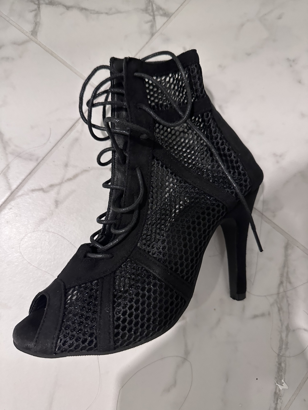 Black Mesh Lace-Up Dance Heels Size 36