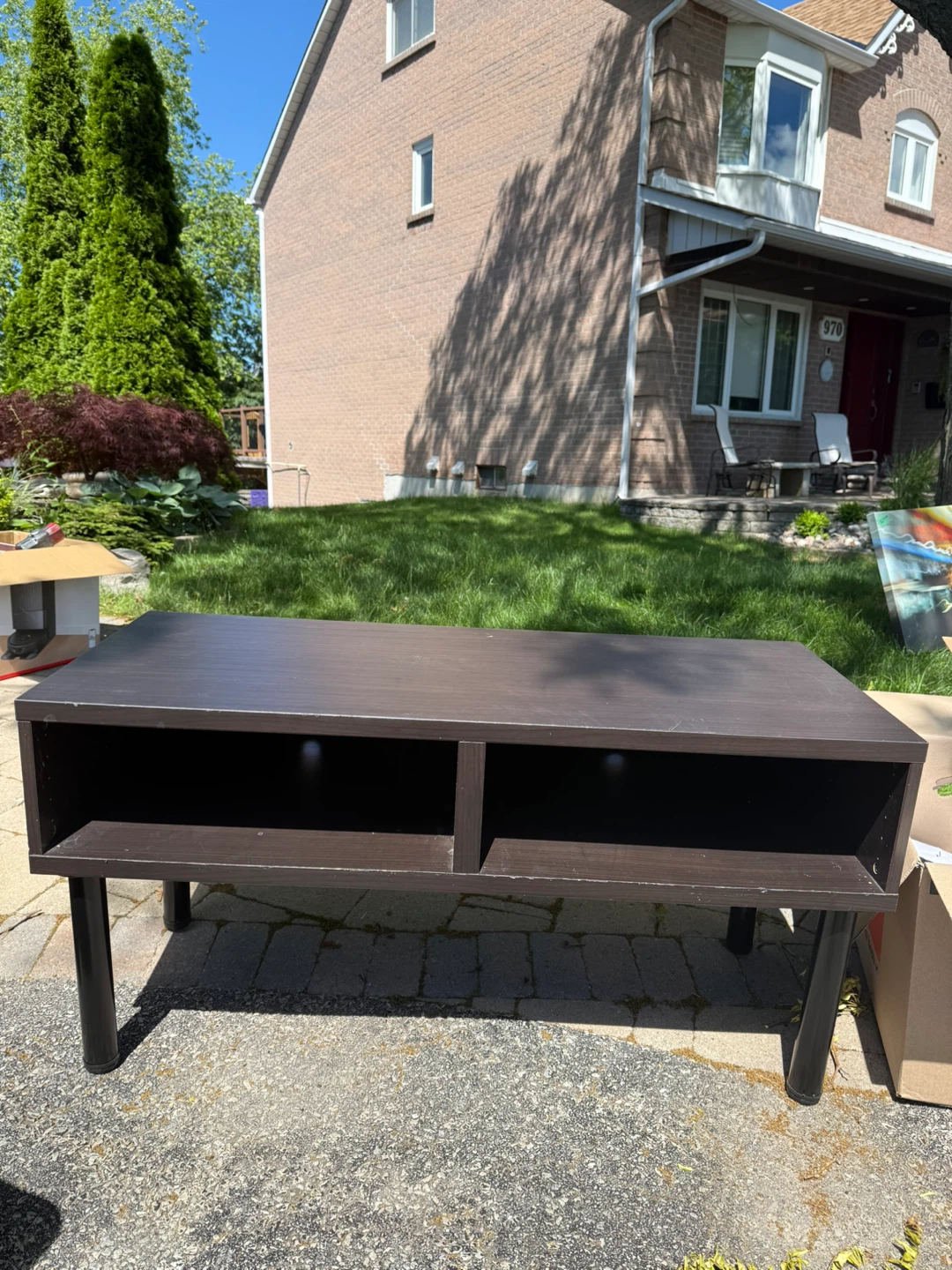 Dark Brown TV Stand with Two Shelves
