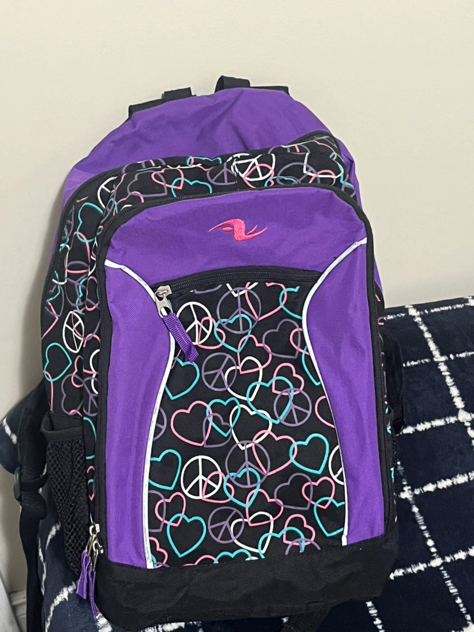 Purple Peace Sign and Heart Backpack