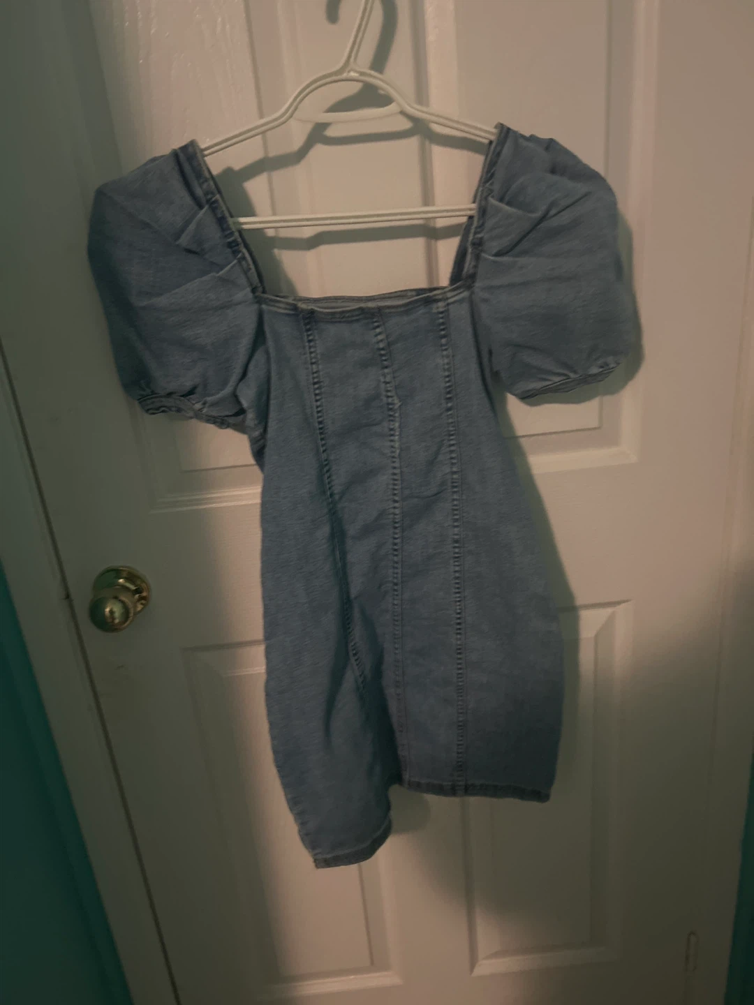 Denim Dress with Puff Sleeves - photo 2
