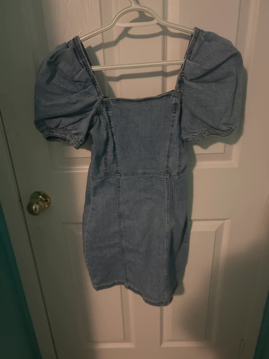 Denim Dress with Puff Sleeves