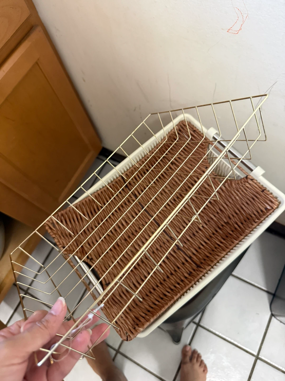 Woven Storage Basket with Gold Wire Rack