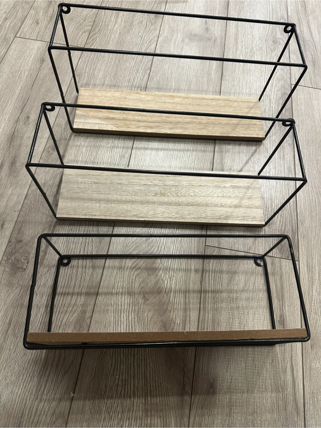 Set of 3 Black Metal Wire Floating Shelves with Wood - photo 2