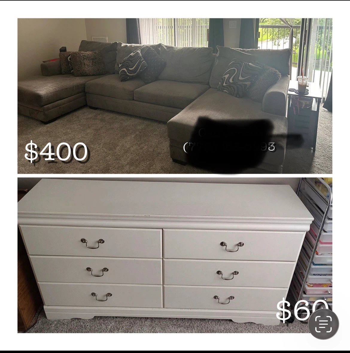 Gray Sectional Sofa/ dresser