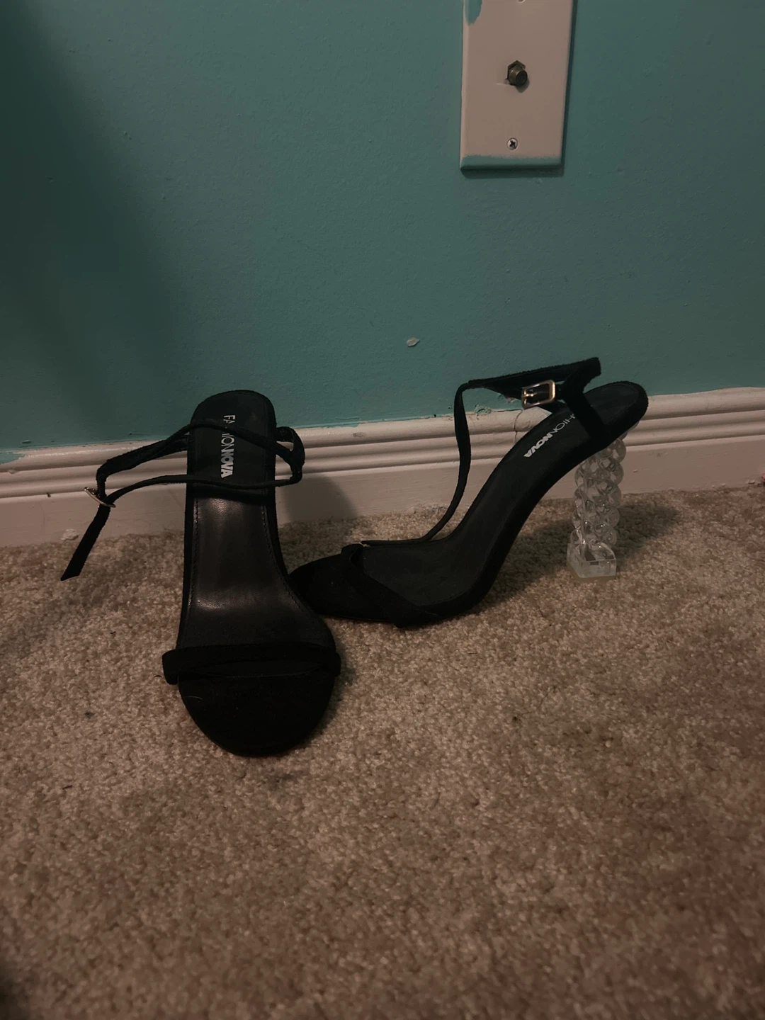 Fashion Nova Black Suede Clear Heel Sandals - photo 2