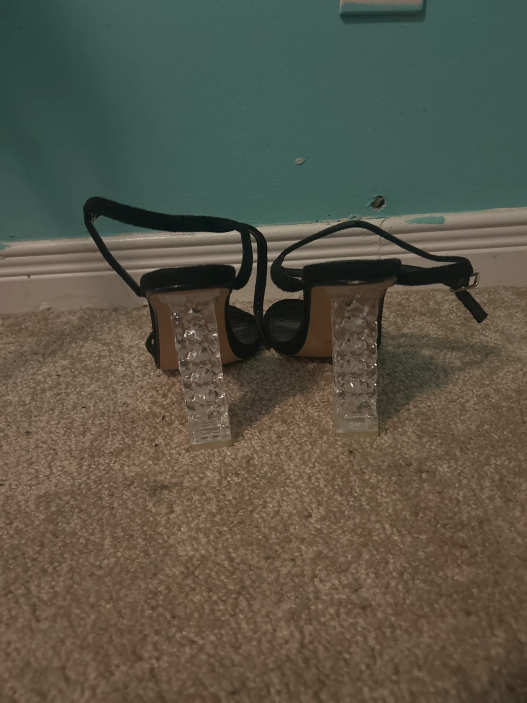 Fashion Nova Black Suede Clear Heel Sandals - photo 3