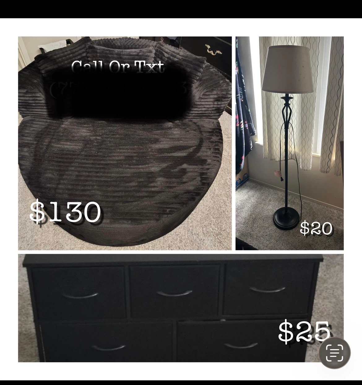 Black Floor Lamp with White Shade/round couch