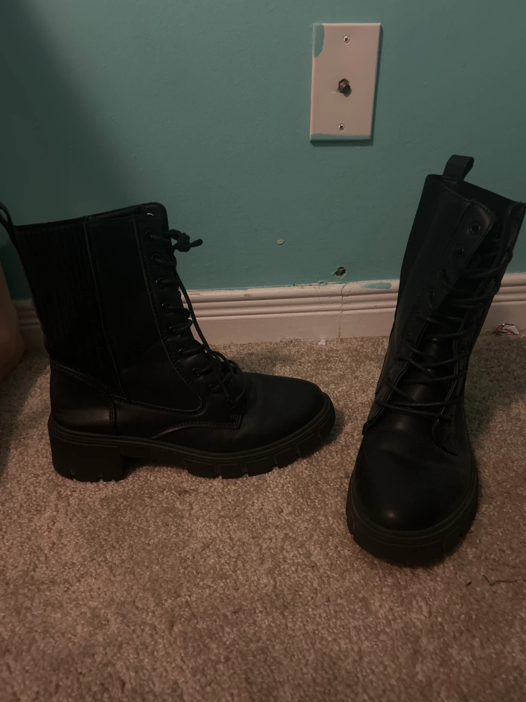 Black Lace-Up Combat Boots - photo 2
