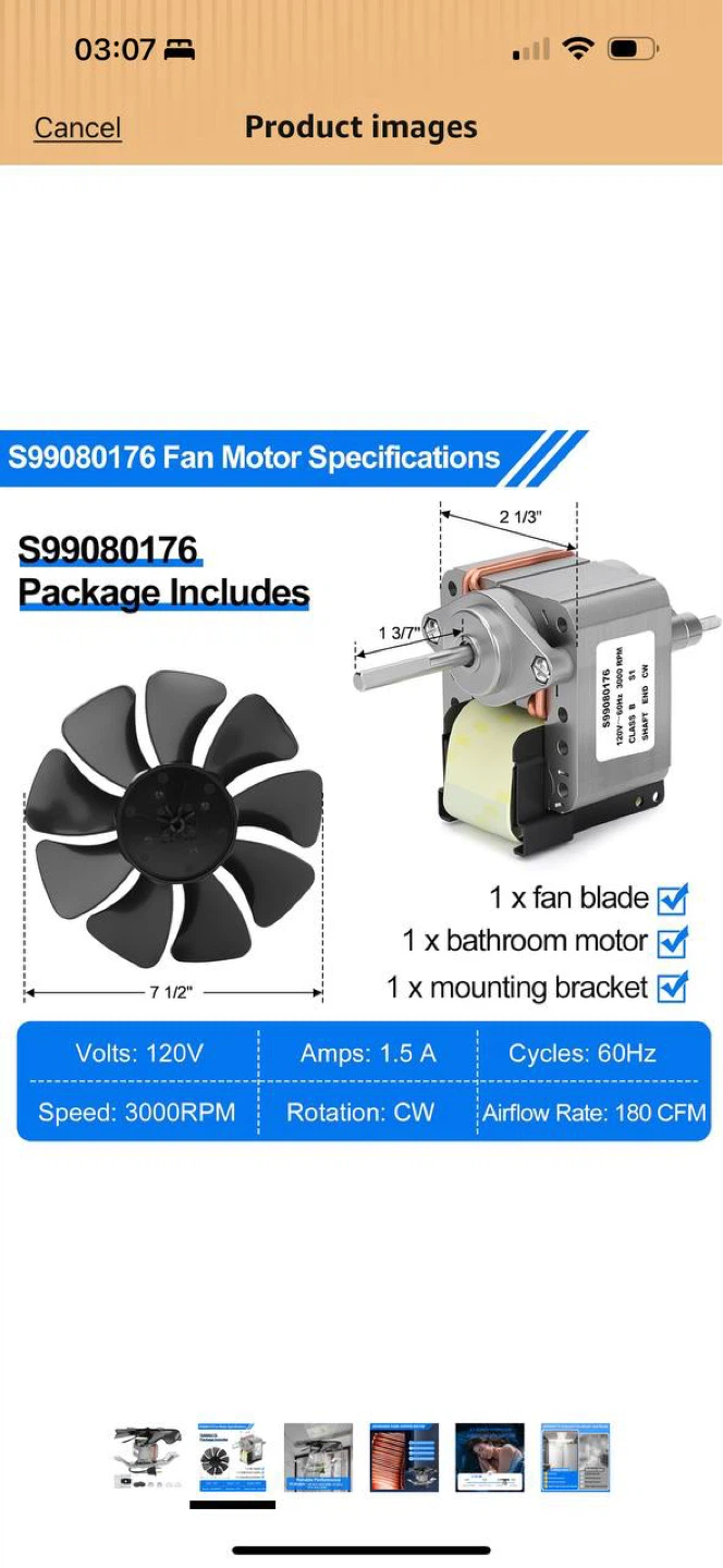 XABJU S99080176 Bathroom Exhaust Fan Motor Replace - photo 3
