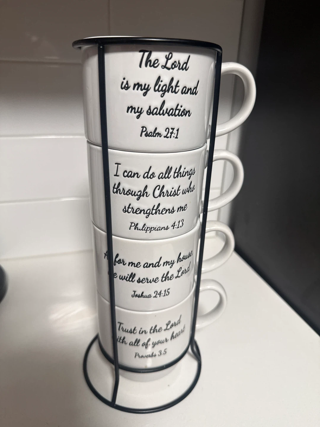 Stacking Mugs with Bible Verses
