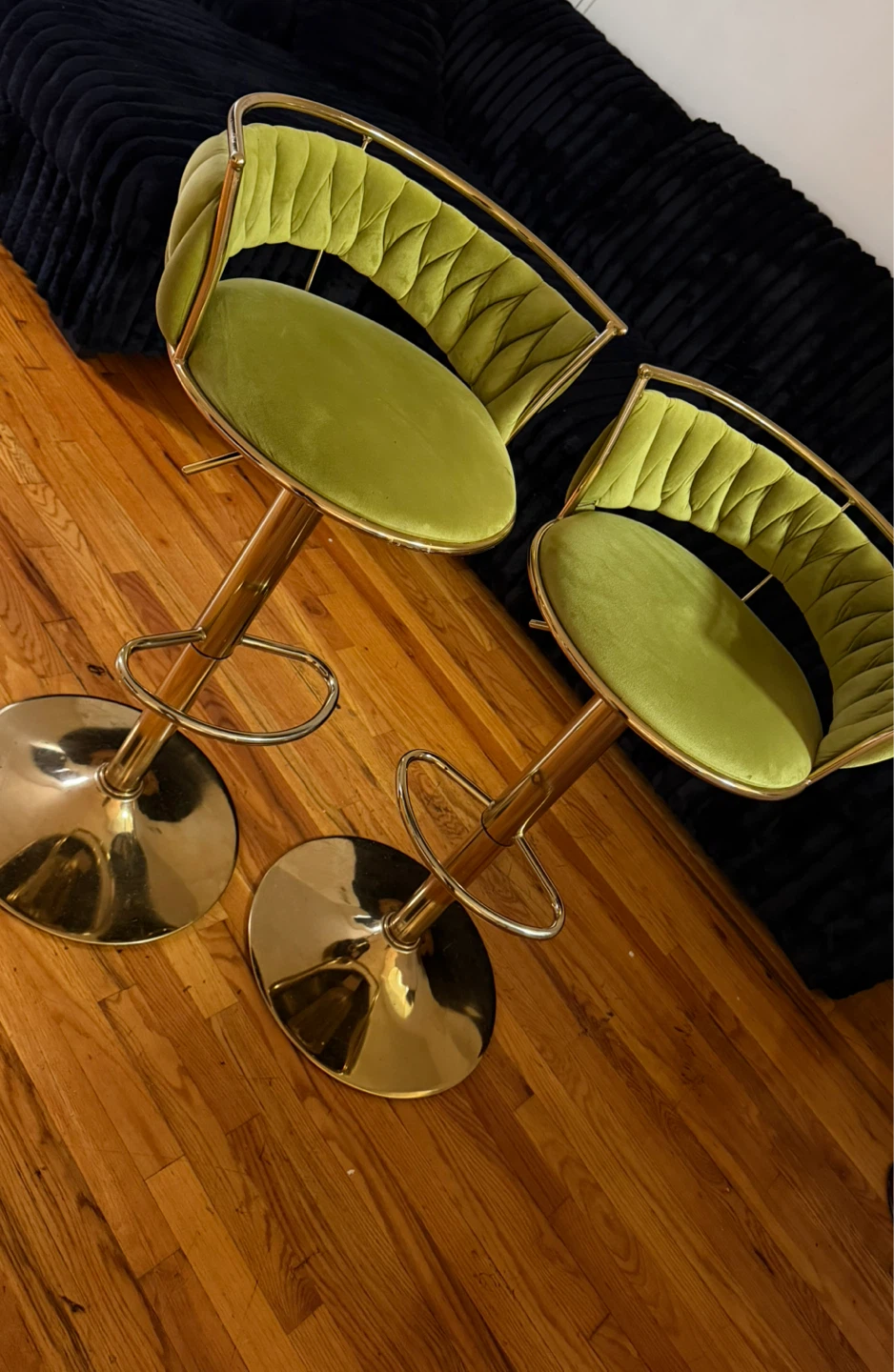 Set of 2 Velvet Bar Stools - Green