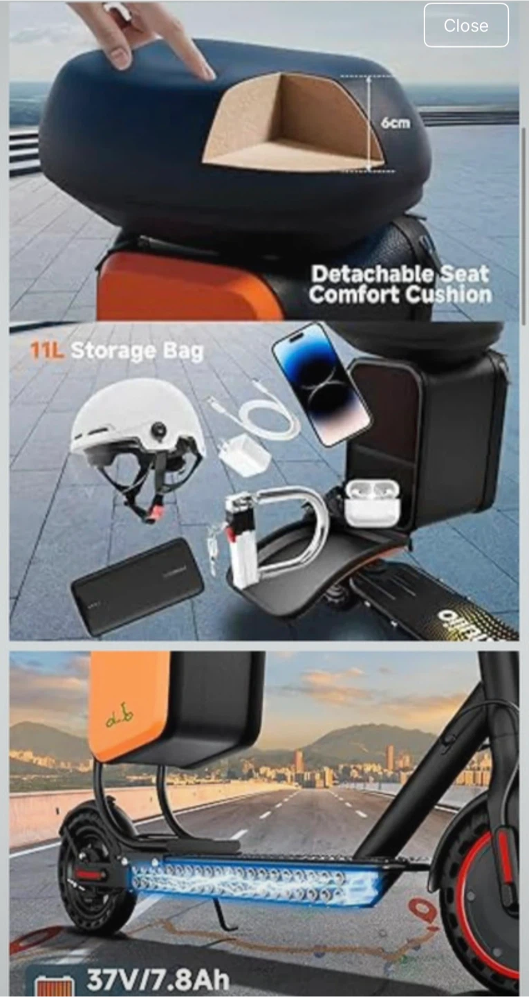 Electric Scooter with Detachable Seat and Storage Bag - photo 2