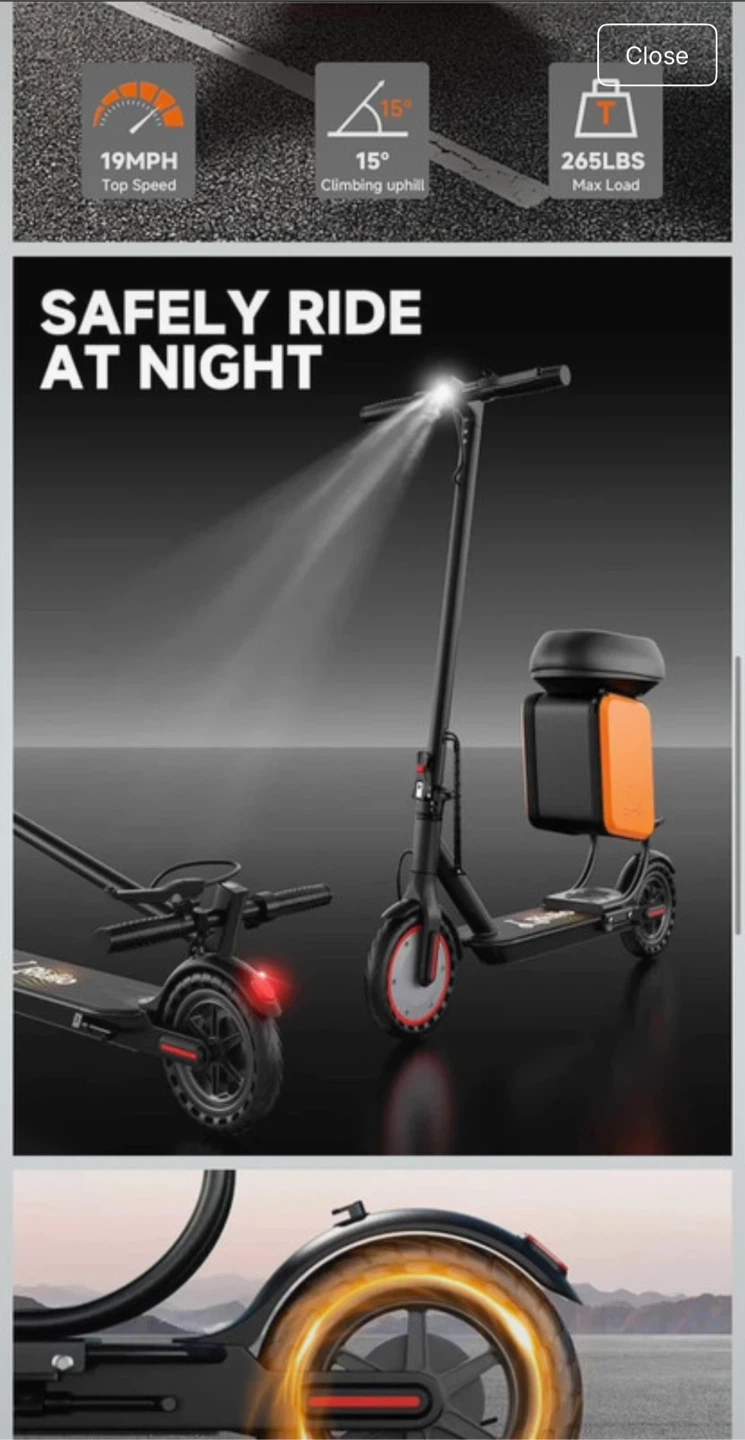 Electric Scooter with Detachable Seat and Storage Bag - photo 5