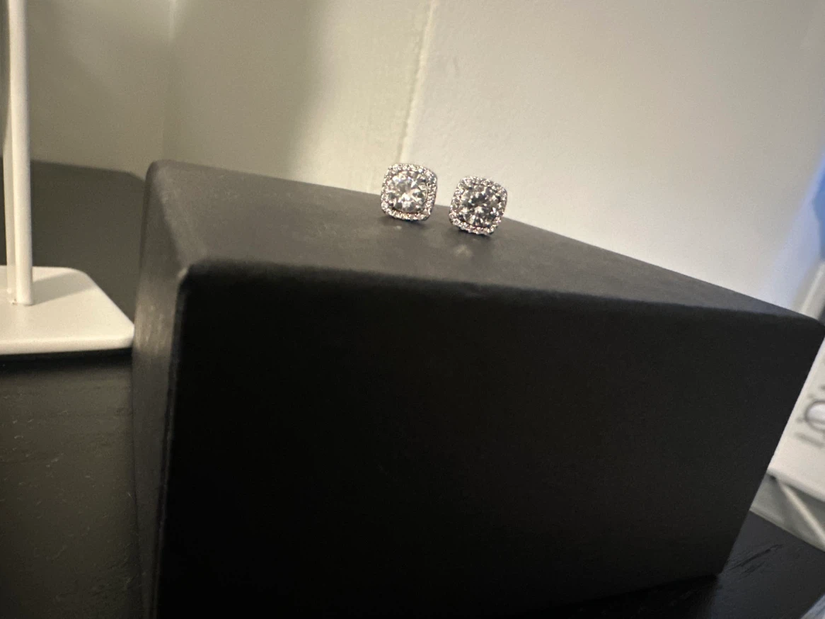 Cushion Cut Silver Stud Earrings with Halo