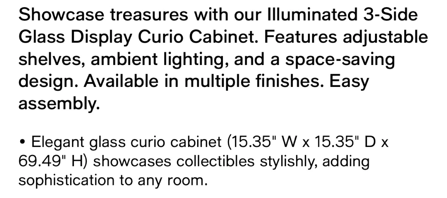 Black Illuminated 3-Side Glass Display Curio Cabinet - photo 3